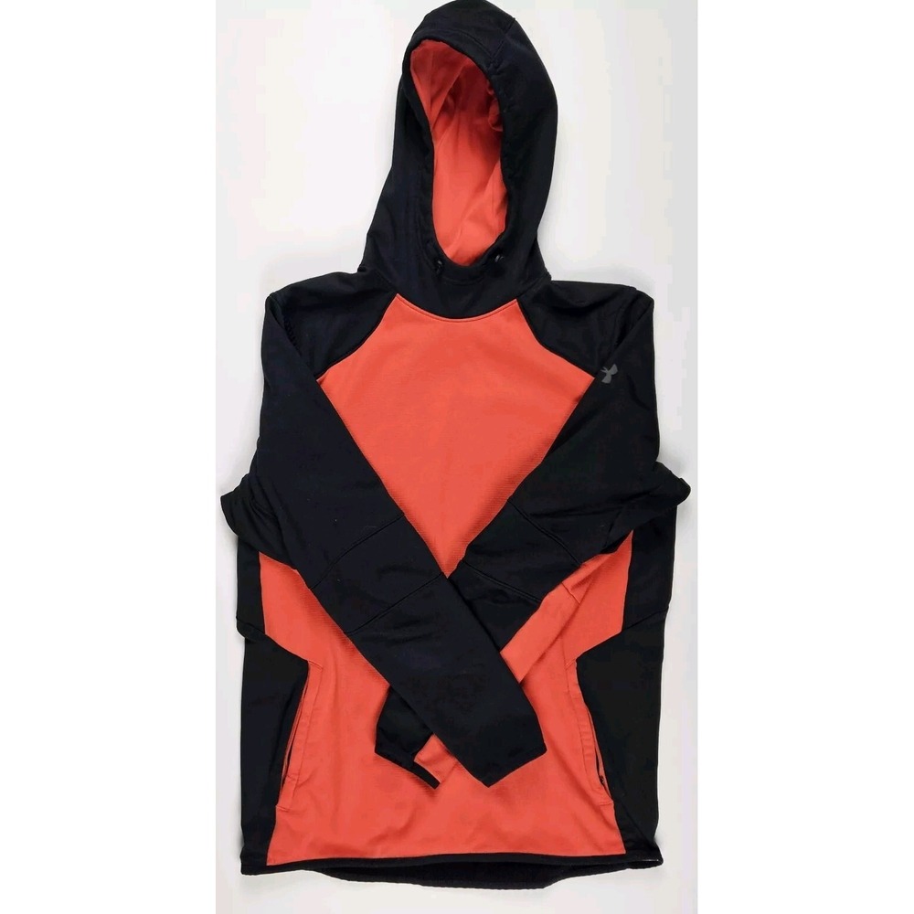 Under Armour Sweatshirt‎ Mens Medium Orange/Black Cold Gear Reactor Hoodie Loose
